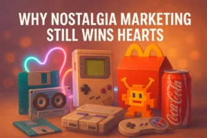 Retro toys and vintage ads illustrating the power of nostalgia marketing