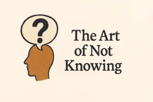 A floating head with the text "the art if not knowing"