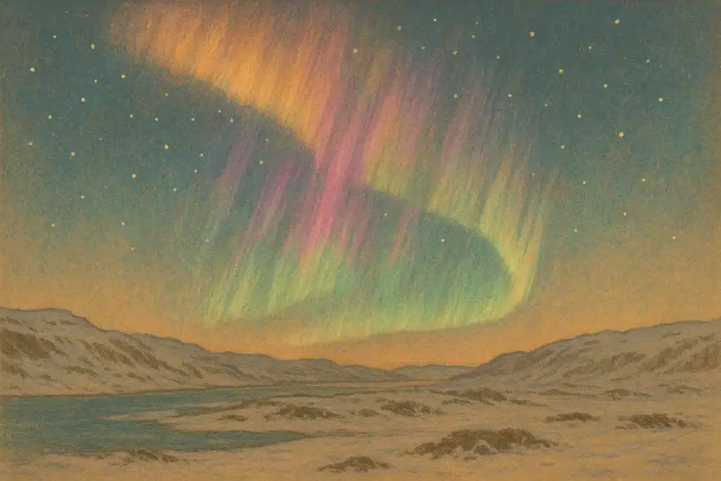 Aurora colors lighting up the sky after a cannibal solar eruption