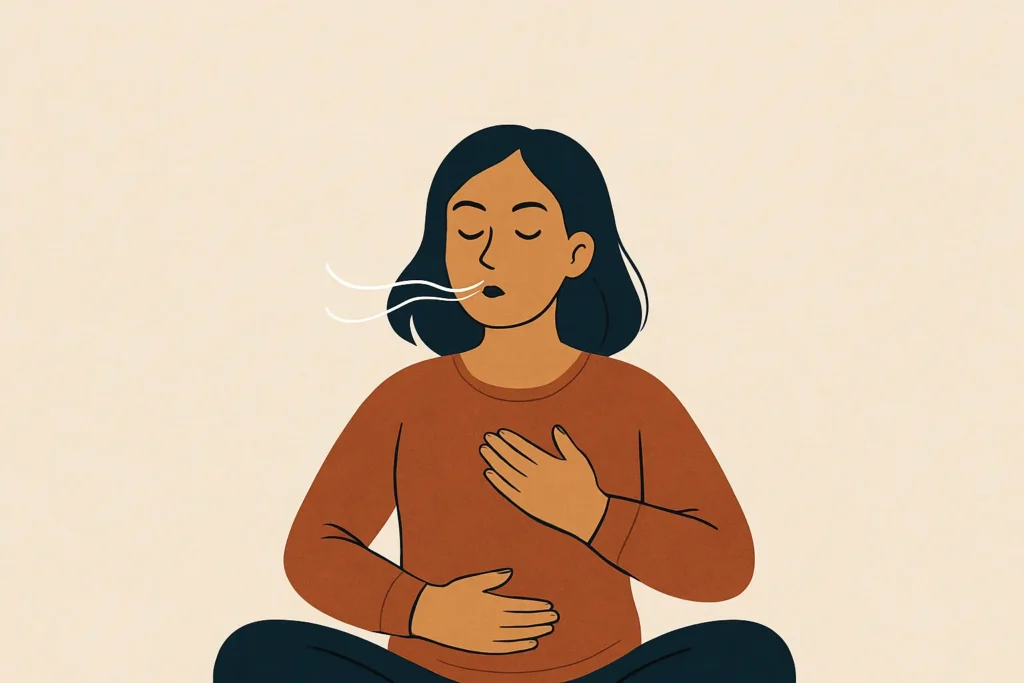 young woman practicing mindfulness breathing to stop overthinking