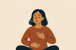 young woman practicing mindfulness breathing to stop overthinking