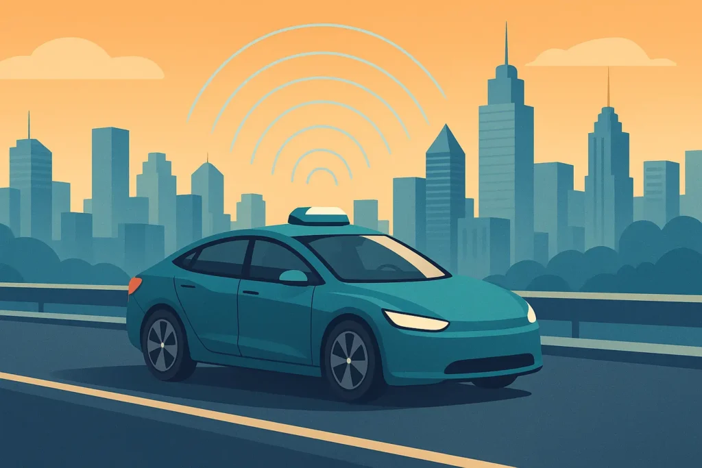 Waymo autonomous vehicle driving through downtown Phoenix